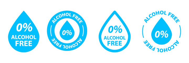 Zero alcohol flat icon. Zero percent alcohol label. Skin and body care, cosmetic product or medical non alcoholic symbol. Alcohol free emblem