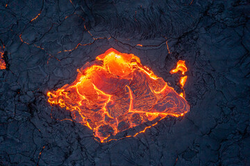 Heart-shaped patterns of lava from an active volcano eruption. Mount Fagradalsfjall, Iceland