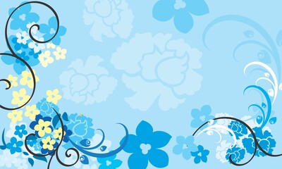 sky blue background with floral pattern