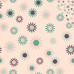 Pink pastel daisy geometric vector seamless pattern 