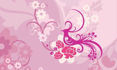 light and dark purple background with birds and florals