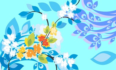 Naklejka na ściany i meble light blue background with floral motif