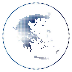 Fototapeta premium Greece digital badge. Dotted style map of Greece in circle. Tech icon of the country with gradiented dots. Astonishing vector illustration.