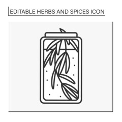  Rosemary line icon. Aromatic shrub for cooking to add flavor. Strong-smelling oil. Herbs and spices concept. Isolated vector illustration. Editable stroke