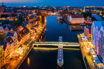 Aerial scenery of the old town in Gdansk at dusk. Poland © Patryk Kosmider