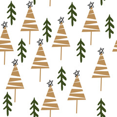 Obraz premium Christmas trees seamless pattern. Vector illustration of doodle style. Symbol of the new year