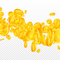 Indian rupee coins falling. Ecstatic scattered INR coins. India money. Appealing jackpot, wealth or success concept. Vector illustration.