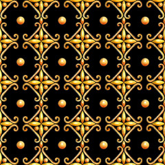 Gold Ornate Lace Tile Watercolor Seamless Pattern