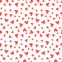 White seamless pattern with red hearts.