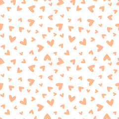 White seamless pattern with pink hearts.