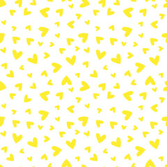 White seamless pattern with yellow hearts.