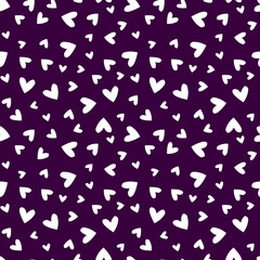 Dark purple seamless pattern with white hearts.