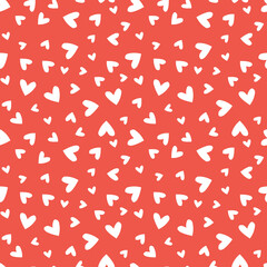 White seamless pattern with red hearts.