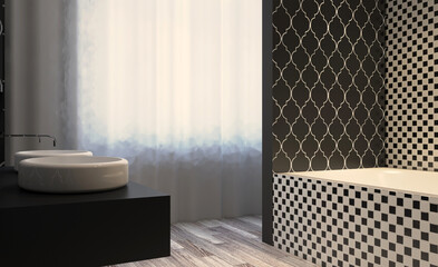 Bathroom interior bathtub. 3D rendering.