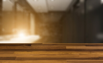 Background with empty table. Flooring. Clean public toilet room empty with wooden partition. 3D renderi