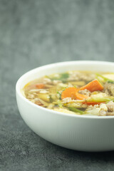 Clear soup with vegetables and minced pork