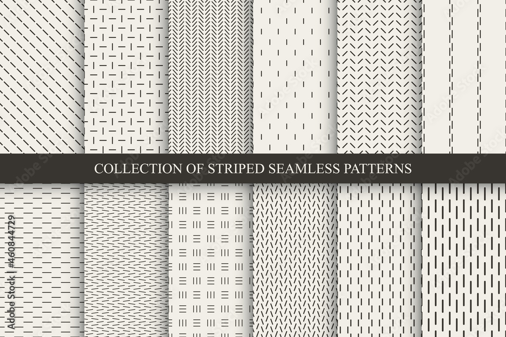 Aufkleber Collection of minimalistic striped seamless patterns. Beige endless linear textures. Repeatable unusual simple monochrome backgrounds