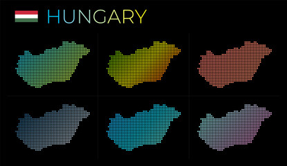 Fototapeta premium Hungary dotted map set. Map of Hungary in a dotted style. Borders of the country filled with beautiful smooth gradient circles. Charming vector illustration.