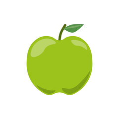 Juicy and fresh green apple flat icon. Pictogram in color for web. Line stroke. Isolated on white background. Vector eps10