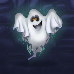 Ghost character. Halloween scary ghostly monster, spooks. Cute funny friendly ghoul,  buster frightening creature design