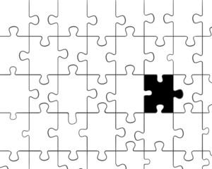 Abstract jigsaw puzzle outline with contrast black piece