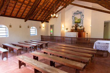 interior of an old colonial chapel in São Paulo, Brazil.