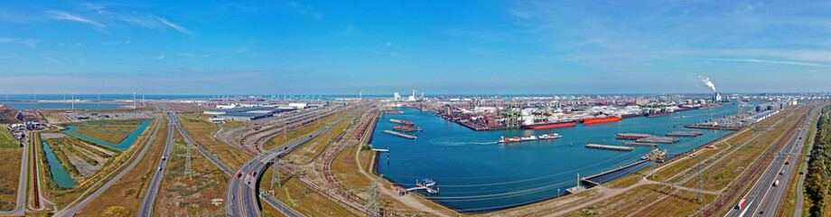 Aerial panorama from industry in the harbor from Rotterdam in the Netherlands