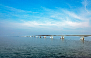 Obraz premium Zeeland bridge: view on longest bridge in the Netherlands