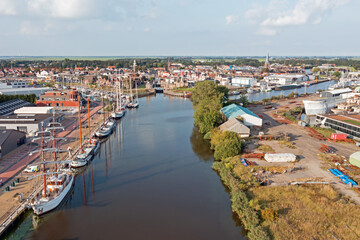 Obraz premium Aerial from the historical city Lemmer in Friesland the Netherlands