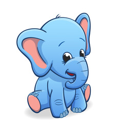 cute infant baby blue elephant sitting and smiling