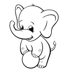 Obraz na płótnie Canvas infant baby elephant playing with ball coloring book