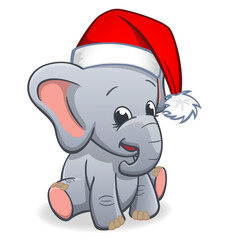 cute elephant infant with christmas santa hat