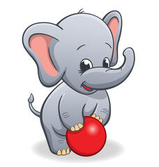 infant baby elephant playing with red ball