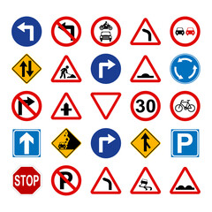 Traffic signs collection on white background. Vector ESP10.