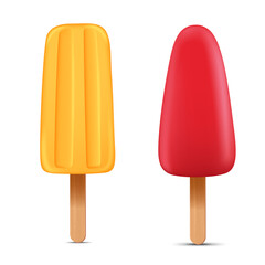 Set of bright realistic homemade frozen popsicle, vector realistic juicy ice cream icon