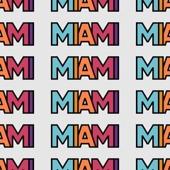 Simple and colourful seamless pattern of text miami america with creative typography