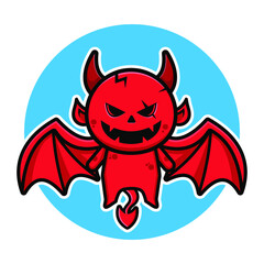 Cute flying devil cartoon illustration halloween concept vector