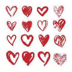Doodle hand drawn hearts. Vector illustration love valentine's day collection