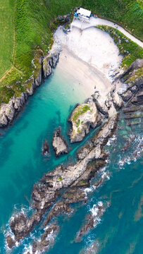 Top down view of Barricane Beach - Woolacombe, Devon, England	