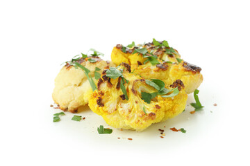 Tasty baked cauliflower isolated on white background