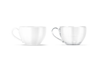 Blank ceramic and glass 7 oz tea mug mockup, front view