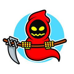 Cute grim reaper cartoon vector illustration 
