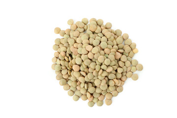 Handful of lentils isolated on white background