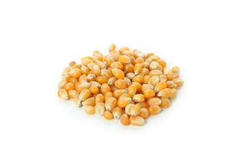 Handful of corn seeds isolated on white background