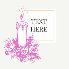 Hand drawn Christmas and New Year invitation card. Hand drawn vector illustration of retro wreath on light background. Winter holiday collection