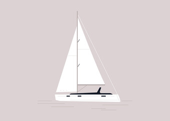 A side view of a sailing boat, active summer vacation, outdoor sport, no people