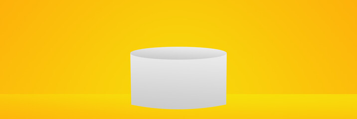 White cylinder podium, product display stand on yellow background. white stand.