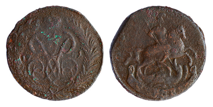 Copper coin of the Russian Empire. 1 kopeck in 1761. Elizabeth
