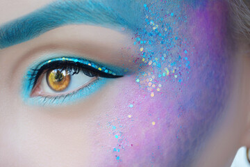Fantasy mermaid blue glittery makeup