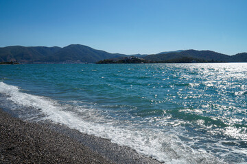 Mountain and sea view from Calis beach in Fethiye.